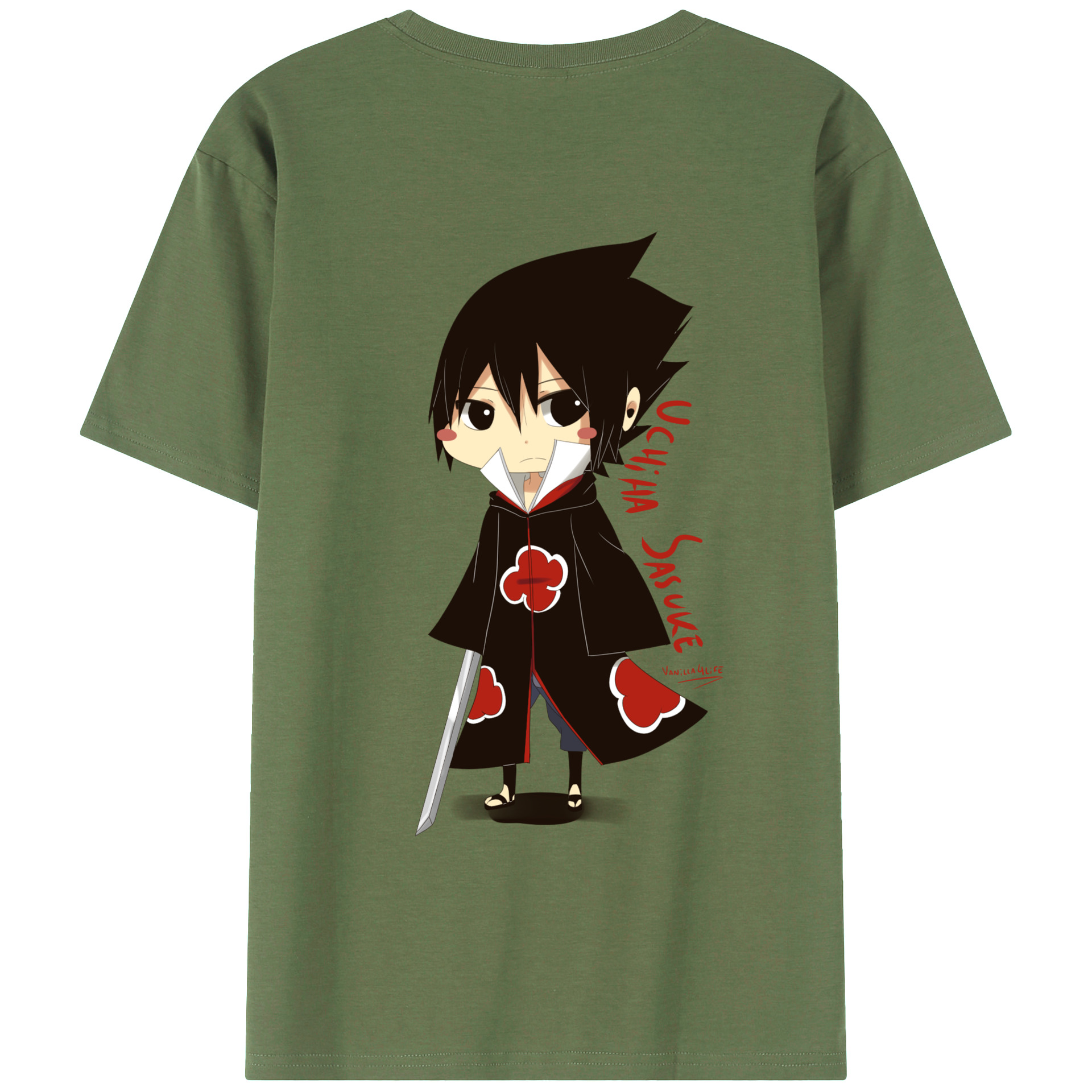 （画像用） NARUTO -ナルト- うちは サスケ Uchiha Sasuke 綿100％ メンズ半袖Tシャツ（バックプリント） 通気性